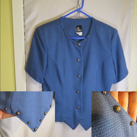 Ali Miles Blue Short Sleeve w Metal Studded buttons & Hem Jacket/Blazer fitted - Picture 1 of 10
